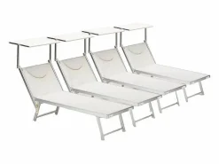 Beach & Garden Tumbona * 4 Tumbonas plegables de aluminio con parasol para playa - Santorini Stock - Blanco