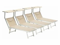 Beach & Garden Tumbona | 4 Tumbonas plegables de aluminio con parasol para playa - Santorini Stock -