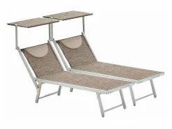 Beach & Garden Tumbona * 2 Tumbonas plegables de aluminio con parasol para playa - Santorini Limited Edition Stock - Nature - Santorini Gris