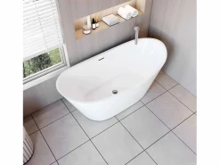 Aica Bañera Exenta | Bañera acrílica exenta lujosa y duradera,1500x720x650mm,estilo ovalado,color ,incluye manguera + desagüe