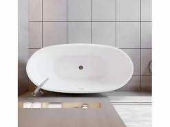 Aica Bañera Exenta | Bañera acrílica exenta lujosa y duradera,1500x720x650mm,estilo ovalado,color ,incluye manguera + desagüe