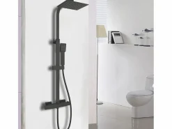 Aica Columna De Ducha * Columna de Ducha con Termostato - Alcachofa Cuadrada, Raciador Superior y Barra Ajustable Mate Negro