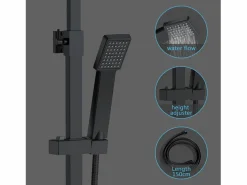 Aica Columna De Ducha * Columna de Ducha con Termostato - Alcachofa Cuadrada, Raciador Superior y Barra Ajustable Mate Negro