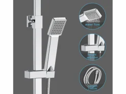 Aica Columna De Ducha * Columna de Ducha Termostática Cromada| Alcachofa Cuadrada Grande | Barra Regulable 76-118 cm | Sistema de Ducha Superior Plateado