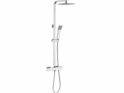 Aica Columna De Ducha * Columna de Ducha Termostática Cromada| Alcachofa Cuadrada Grande | Barra Regulable 76-118 cm | Sistema de Ducha Superior Plateado