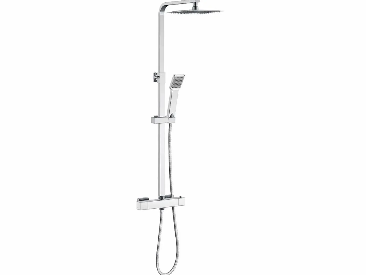 Aica Columna De Ducha * Columna de Ducha Termostática Cromada| Alcachofa Cuadrada Grande | Barra Regulable 76-118 cm | Sistema de Ducha Superior Plateado