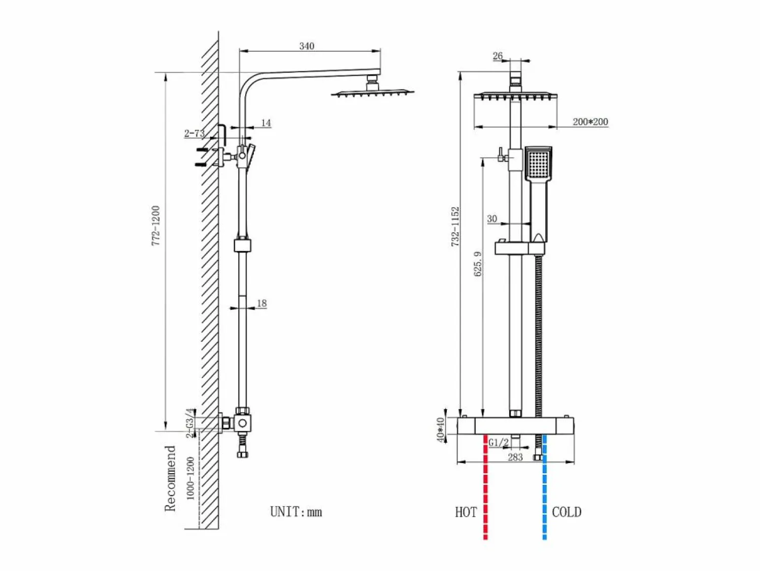 Aica Columna De Ducha * Columna de Ducha Termostática Cromada| Alcachofa Cuadrada Grande | Barra Regulable 76-118 cm | Sistema de Ducha Superior Plateado