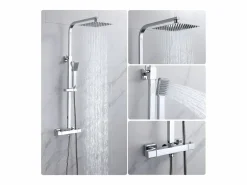 Aica Columna De Ducha * columna de ducha termostática 38℃ sin grifo plata brillante conjunto de ducha 80-120cm Plateado