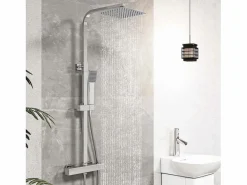 Aica Columna De Ducha * 2 columnas de duchas termostáticas con duchas cuadradas y duchas de mano con columnas orientables (negro mate y cromo brillante) Plateado