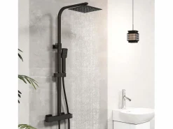 Aica Columna De Ducha * 2 columnas de duchas termostáticas con duchas cuadradas y duchas de mano con columnas orientables (negro mate y cromo brillante) Plateado