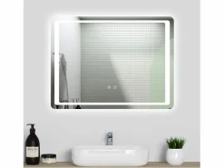 Aica Accesorios De Cuarto De Baño|Espejo De Cuarto De Baño * Espejo de baño LED 80×60cm,antivaho,interruptor táctil Transparente
