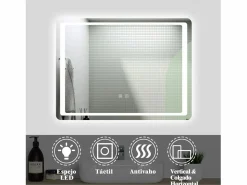 Aica Accesorios De Cuarto De Baño|Espejo De Cuarto De Baño * Espejo de baño LED 80×60cm,antivaho,interruptor táctil Transparente