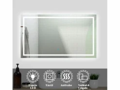 Aica Accesorios De Cuarto De Baño|Espejo De Cuarto De Baño | Espejo de baño LED sin cobre 100×80cm,antivaho,interruptor táctil