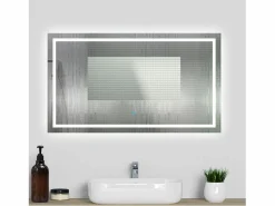 Aica Accesorios De Cuarto De Baño|Espejo De Cuarto De Baño | Espejo de baño LED sin cobre 100×80cm,antivaho,interruptor táctil
