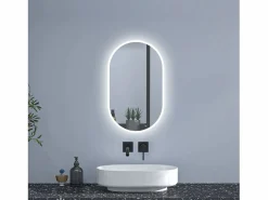 Aica Accesorios De Cuarto De Baño|Espejo De Cuarto De Baño * Espejo de baño LED 450 x 900 mm, ovalado, antivaho, luminosidad regulable Transparente