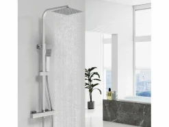 Aica Columna De Ducha * 2 sets de ducha termostáticos en cromo brillante con rociador cuadrado y ducha de mano con columna ajustable Plateado