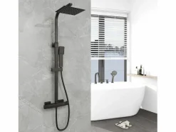 Aica Columna De Ducha | 2 sets de ducha termostáticos en mate con rociador cuadrado y ducha de mano con columna ajustable