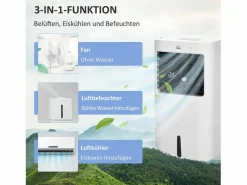 Aire acondicionado portátil 3 en 1 con humidificación, refrigeración por agua, 15 L, oscilación de 60°, control remoto, temporizador de 8 h, para 20 m² < Online