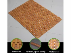 Alfombra de baño de teca, alfombra de ducha de madera, alfombra de bañera, patas de goma antideslizantes, enrollable, 70x50cm < Outlet