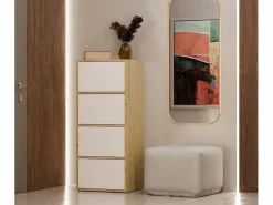 ALMA - Cómoda alta de almacenamiento con 4 puertas con apertura tip-on - Artesanía y blanco < TOPESHOP Hot