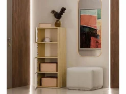 ALMA - Cómoda alta de almacenamiento con 4 puertas con apertura tip-on - Artesanía y blanco < TOPESHOP Hot