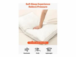 Almohada * Almohada de Plumas SucceBuy, Lote de 2, 91 x 50 cm, con Funda de Algodón, Relleno de Plumón de Ganso y Fibra Sintética, Buen Soporte, Confort Óptimo, Blanco