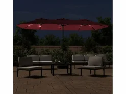 Anderson Sombrilla doble de jardín con luces LED rojo burdeos 449x265 cm < Garden Furniture