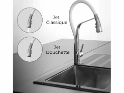 Angel Mezclador para fregadero con ducha móvil cromada y flexible blanco < Essebagno Online