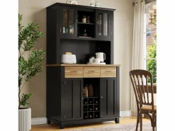 Aparador alto de cocina con 4 puertas + 3 cajones + estante + luces LED - 106 x 40 x 179,5 cm - MDF - < Merax Discount