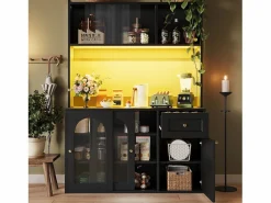 Aparador alto de cocina - 120 x 35 x 167 cm - con estantes regulables + 3 puertas + 1 cajón + LED - MDF + PB - < Merax Best
