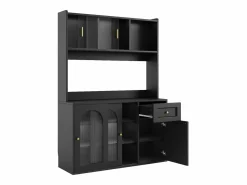 Aparador alto de cocina - 120 x 35 x 167 cm - con estantes regulables + 3 puertas + 1 cajón + LED - MDF + PB - < Merax Best