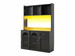 Aparador alto de cocina - 120 x 35 x 167 cm - con estantes regulables + 3 puertas + 1 cajón + LED - MDF + PB - < Merax Best