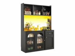 Aparador alto de cocina - 120 x 35 x 167 cm - con estantes regulables + 3 puertas + 1 cajón + LED - MDF + PB - < Merax Best