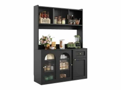 Aparador alto de cocina - 120 x 35 x 167 cm - con estantes regulables + 3 puertas + 1 cajón + LED - MDF + PB - < Merax Best