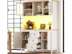 Aparador alto de cocina - 120 x 40 x 179 cm - con LEDs + 4 puertas + 3 cajones + balda - MDF + metal - < Merax