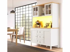 Aparador alto de cocina - 120 x 40 x 179 cm - con LEDs + 4 puertas + 3 cajones + balda - MDF + metal - < Merax