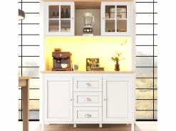 Aparador alto de cocina - 120 x 40 x 179 cm - con LEDs + 4 puertas + 3 cajones + balda - MDF + metal - < Merax