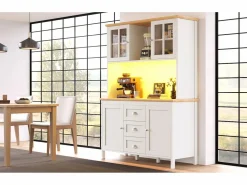 Aparador alto de cocina - 120 x 40 x 179 cm - con LEDs + 4 puertas + 3 cajones + balda - MDF + metal - < Merax