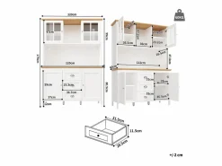 Aparador alto de cocina - 120 x 40 x 179 cm - con LEDs + 4 puertas + 3 cajones + balda - MDF + metal - < Merax