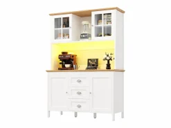 Aparador alto de cocina - 120 x 40 x 179 cm - con LEDs + 4 puertas + 3 cajones + balda - MDF + metal - < Merax
