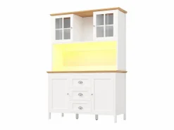 Aparador alto de cocina - 120 x 40 x 179 cm - con LEDs + 4 puertas + 3 cajones + balda - MDF + metal - < Merax