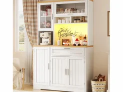 Aparador alto de cocina - 104 x 40 x 180 cm - con LEDs + 4 puertas + 1 cajón + estante - MDF + metal - < Merax Hot