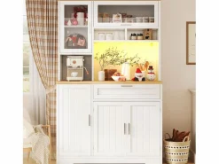 Aparador alto de cocina - 104 x 40 x 180 cm - con LEDs + 4 puertas + 1 cajón + estante - MDF + metal - < Merax Hot