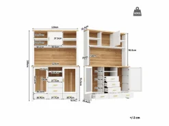Aparador alto de cocina - 120 x 40 x 188 cm - estilo rústico - con LED + 6 cajones + 3 puertas + estantes - MDF - < Merax