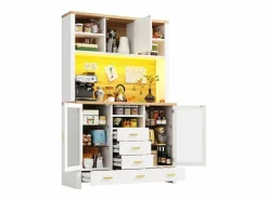 Aparador alto de cocina - 120 x 40 x 188 cm - estilo rústico - con LED + 6 cajones + 3 puertas + estantes - MDF - < Merax