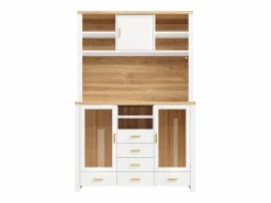 Aparador alto de cocina - 120 x 40 x 188 cm - estilo rústico - con LED + 6 cajones + 3 puertas + estantes - MDF - < Merax