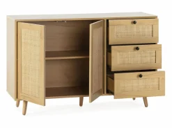 Aparador Bella 3 cajones y 2 puertas color roble, 120 cm < VS Venta-stock Outlet