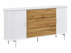Aparador con 2 puertas correderas y 3 cajones de MDF - Natural y blanco - VELURANI < Vente-unique Best