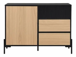 Aparador con 1 puerta y 3 cajones - Negro y natural claro - GLARODI < Vente-unique Online