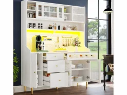 Aparador de cocina con iluminación LED, 4 puertas, 3 cajones y botellero - < Hauss Spole Discount